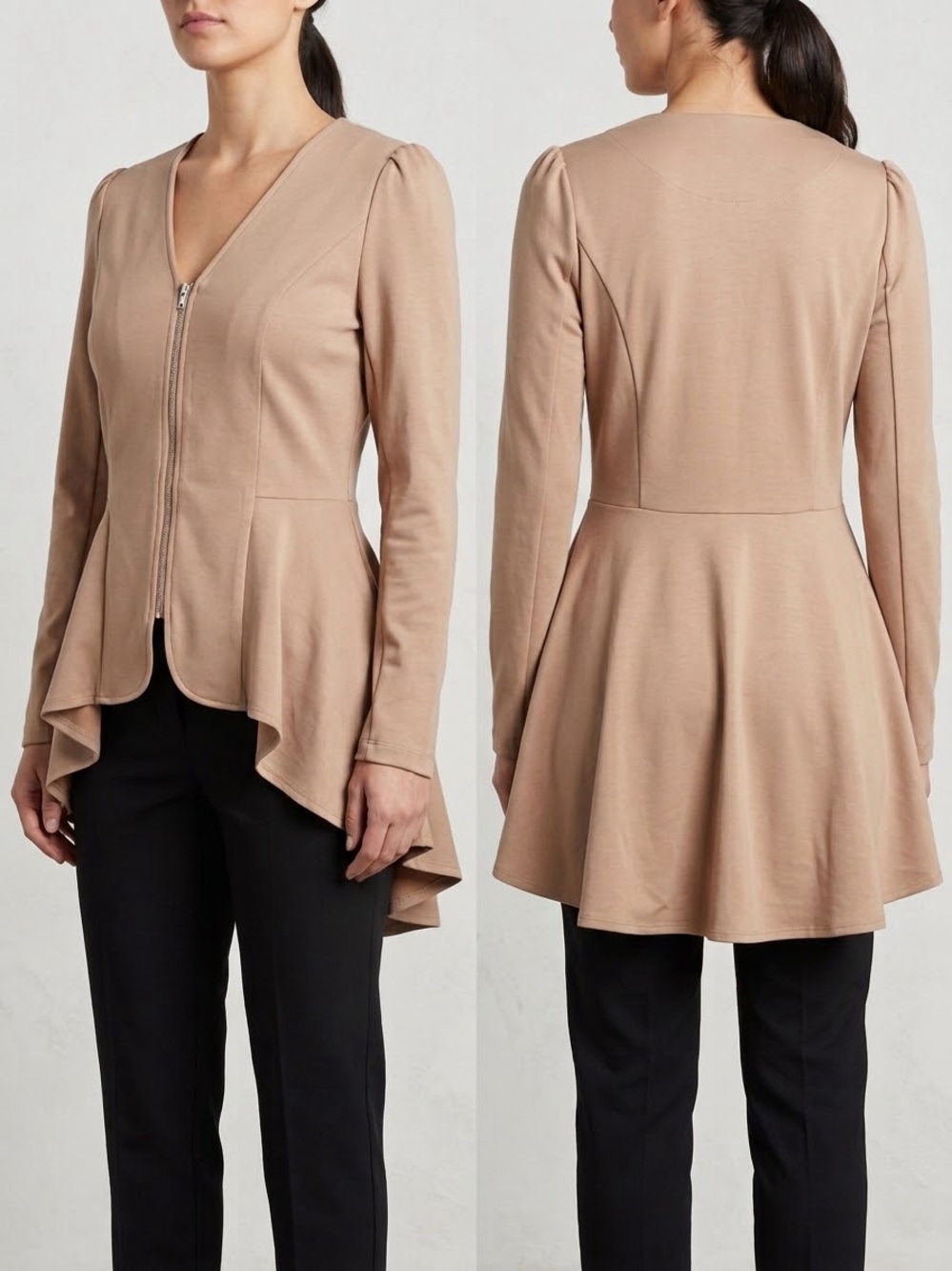 Halara Women's Taupe Peplum Zip Front Jacket